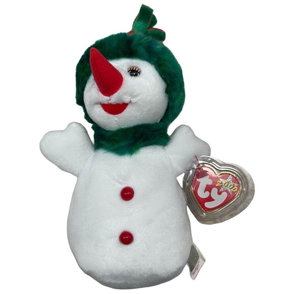SNOWGIRL 2000 Ty Beanie Babies RETIRED Snowman Plush Toy - White and Green